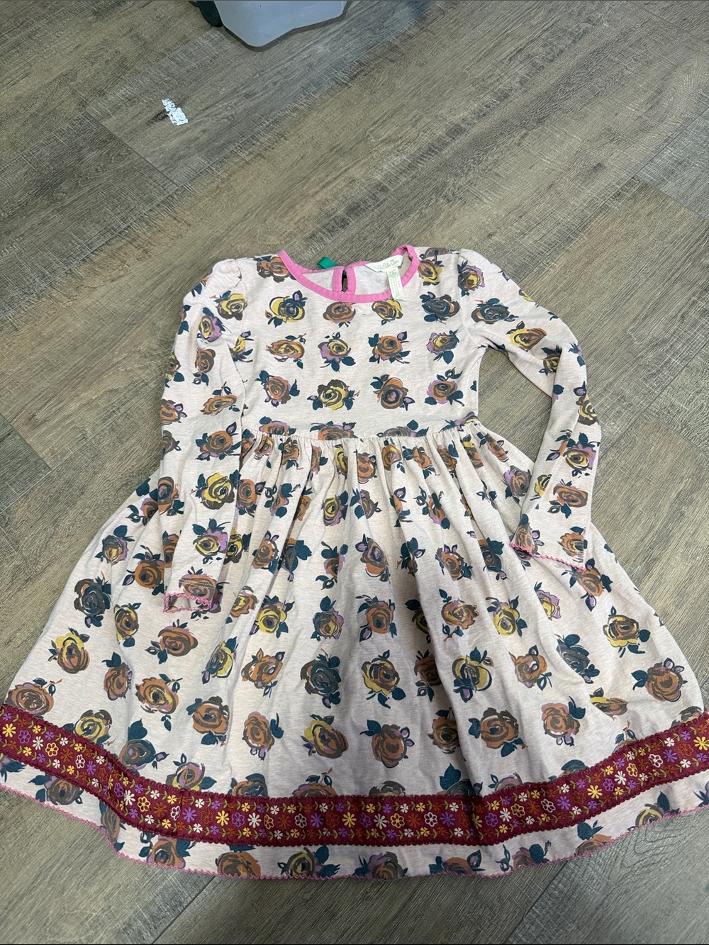 Matilda Jane Cream Floral Long Sleeve Dress with Pink Trim
